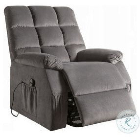 Ipompea Gray Velvet Recliner with Power Lift and Massage