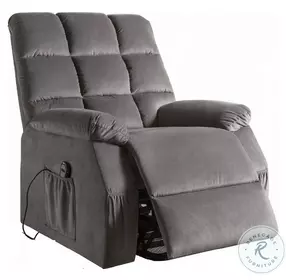 Ipompea Gray Velvet Recliner with Power Lift and Massage