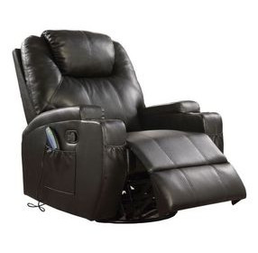 Waterlily Black Swivel Rocker Recliner with Heat and Massage