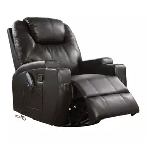 Waterlily Black Swivel Rocker Recliner with Heat and Massage