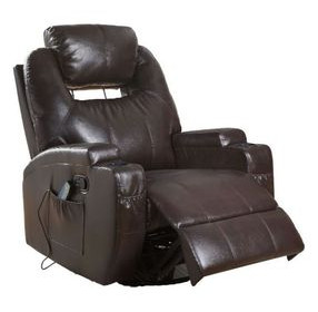 Waterlily Brown Swivel Rocker Recliner with Heat and Massage