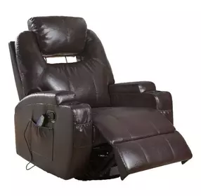 Waterlily Brown Swivel Rocker Recliner with Heat and Massage
