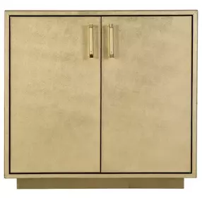 Francois Antique Gold Leather Upholstered 2 Door Accent Cabinet