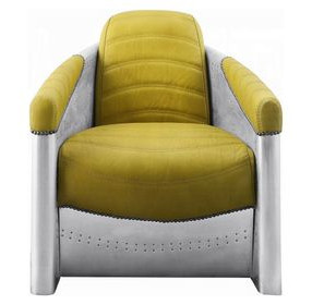 Brancaster Yellow Leather Upholstered Accent Chair with Nailhead Trim