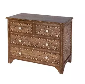 Rashmi Brown and Bone Inlay 4 Drawer Accent Chest