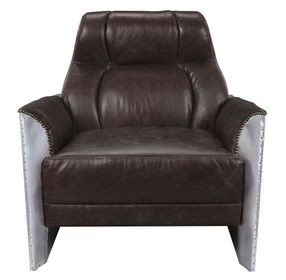 Brancaster Espresso Leather Upholstered Accent Chair with Nailhead Trim