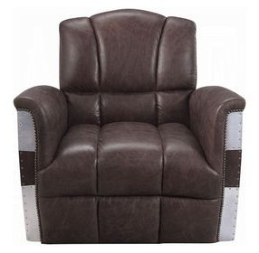 Brancaster Retro Brown Leather Upholstered Accent Chair with Nailhead Trim