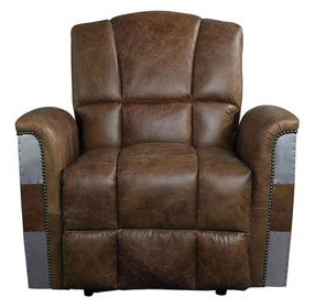 Brancaster Retro Brown Leather Power Recliner with Nailhead Trim