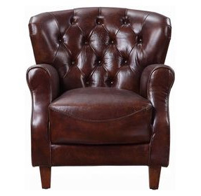 Brancaster Vintage Brown Leather Upholstered Accent Chair with Nailhead Trim