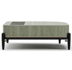 Madera Verdigris Koto and Modern Walnut Square Marble Top Cocktail Table