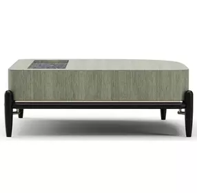 Madera Verdigris Koto and Modern Walnut Square Marble Top Cocktail Table