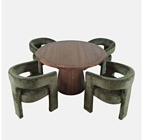 Gwen Luxury Brown and Green Upholstered 5 Piece Dining Set