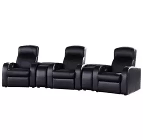 Cyrus Black Top Grain Leather 3 Piece Home 130" Theater Seating With 2 Console