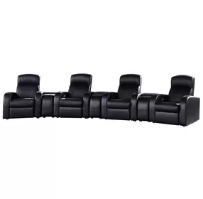 Cyrus Black Top Grain Leather 4 Piece Home 177" Theater Seating With 3 Console