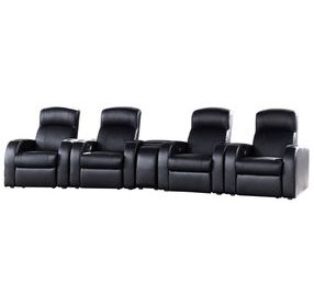Cyrus Black Top Grain Leather 4 Piece Home Theater Seating With Console