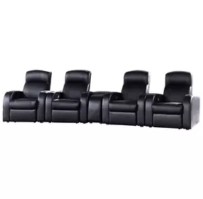 Cyrus Black Top Grain Leather 4 Piece Home 147" Theater Seating With Console