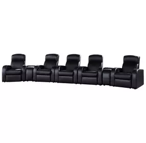 Cyrus Black Top Grain Leather 5 Piece Home 195" Theater Seating With 2 Console