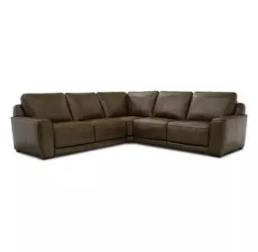 Weston Venetian Honey Leather 5 Piece Modular Dual Power Zero Wall Reclining Sectional with Power Headrest and USB Charging
