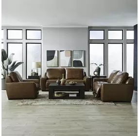 Weston Venetian Honey Leather Dual Power Zero Wall Reclining Living Room Set with Power Headrest and USB Charging