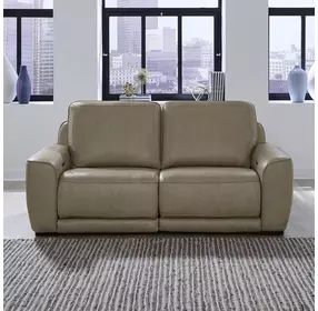 Weston Sophia Oatmeal Leather 84" Dual Power Zero Wall Reclining Loveseat with Power Headrest and USB Charging