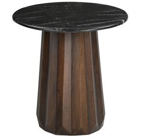 Jennings Polished Black and Royal Brown Round Stone Top End Table