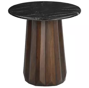 Jennings Polished Black and Royal Brown Round Stone Top End Table