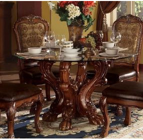 Dresden Cherry Oak 54" Round Glass Top Dining Table