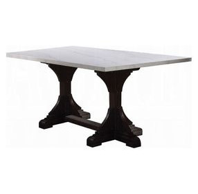 Gerardo White and Weathered Espresso 72" Rectangular Marble Top Dining Table