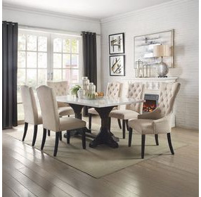 Gerardo White and Weathered Espresso Rectangular Marble Top Dining Room Set