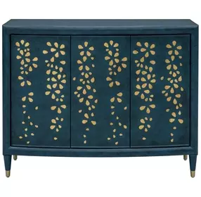 Argento Antique Blue and Gold Leaf 3 Door Accent Cabinet