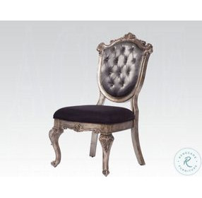 Chantelle Silver Gray Silk-Like Fabric and Antique Platinum Side Chair Set of 2