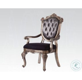 Chantelle Silver Gray Silk-Like Fabric and Antique Platinum Arm Chair Set of 2