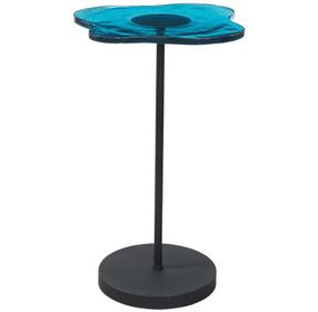 Elijah Matte Black and Blue Free Form Glass Top Accent Table