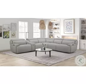 6095B Light Gray Leather 115" Power Reclining Sectional