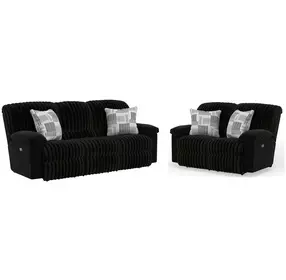 Comet Black Lay Flat Power Reclining Living Room Set with USB Charging