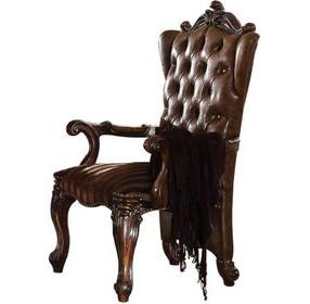 Versailles Cherry Upholstered Wing Back Arm Chair with Nailhead Trim Set of 2