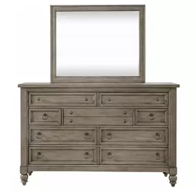 Americana Farmhouse Dusty Taupe and Black 9 Drawer Dresser with Mirror