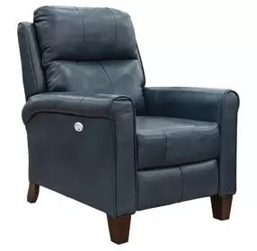 Pep Talk Blue Leather Hi Leg Power Recliner with Power Headrest and USB Charging