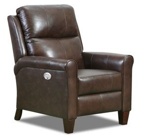 Pep Talk Chocolate Leather Power Recliner and USB Charging with Nailhead Trim