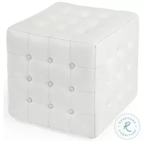 Leon White Leather Ottoman