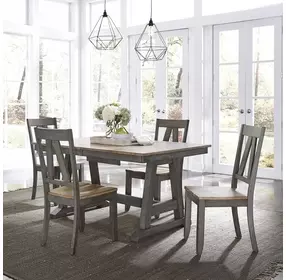 Harvest Fields Gray and Sandstone 5 Piece Extendable Trestle Dining Set