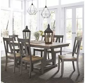 Harvest Fields Gray and Sandstone 7 Piece Extendable Trestle Dining Set