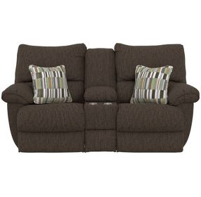 Lenny Chocolate Power Lay Flat Reclining Console Loveseat