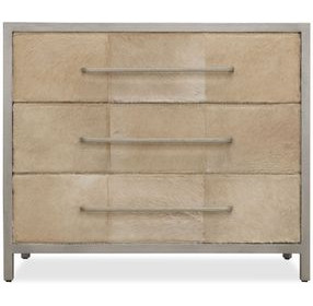 Melange Beige and Gray Upholstered 3 Drawer Accent Chest