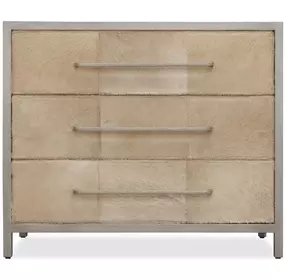 Melange Beige and Gray Upholstered 3 Drawer Accent Chest