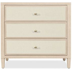 Melange Light Brown and Beige Upholstered 3 Drawer Nightstand with Integrated Charging