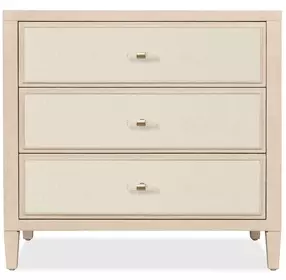 Melange Light Brown and Beige Upholstered 3 Drawer Nightstand with Integrated Charging