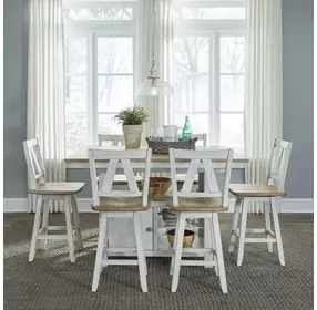 Harvest Fields Weathered White and Sandstone 7 Piece Extendable Gathering Dining Set