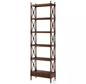 The Regency Walnut Display 2 Drawer And 6 Shelves Etagere
