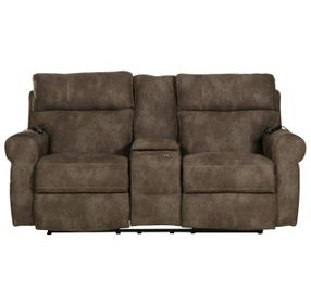 Tranquility Pewter Lay Flat Power Reclining Console 76" Loveseat with Power Lumbar and Heat Massage
